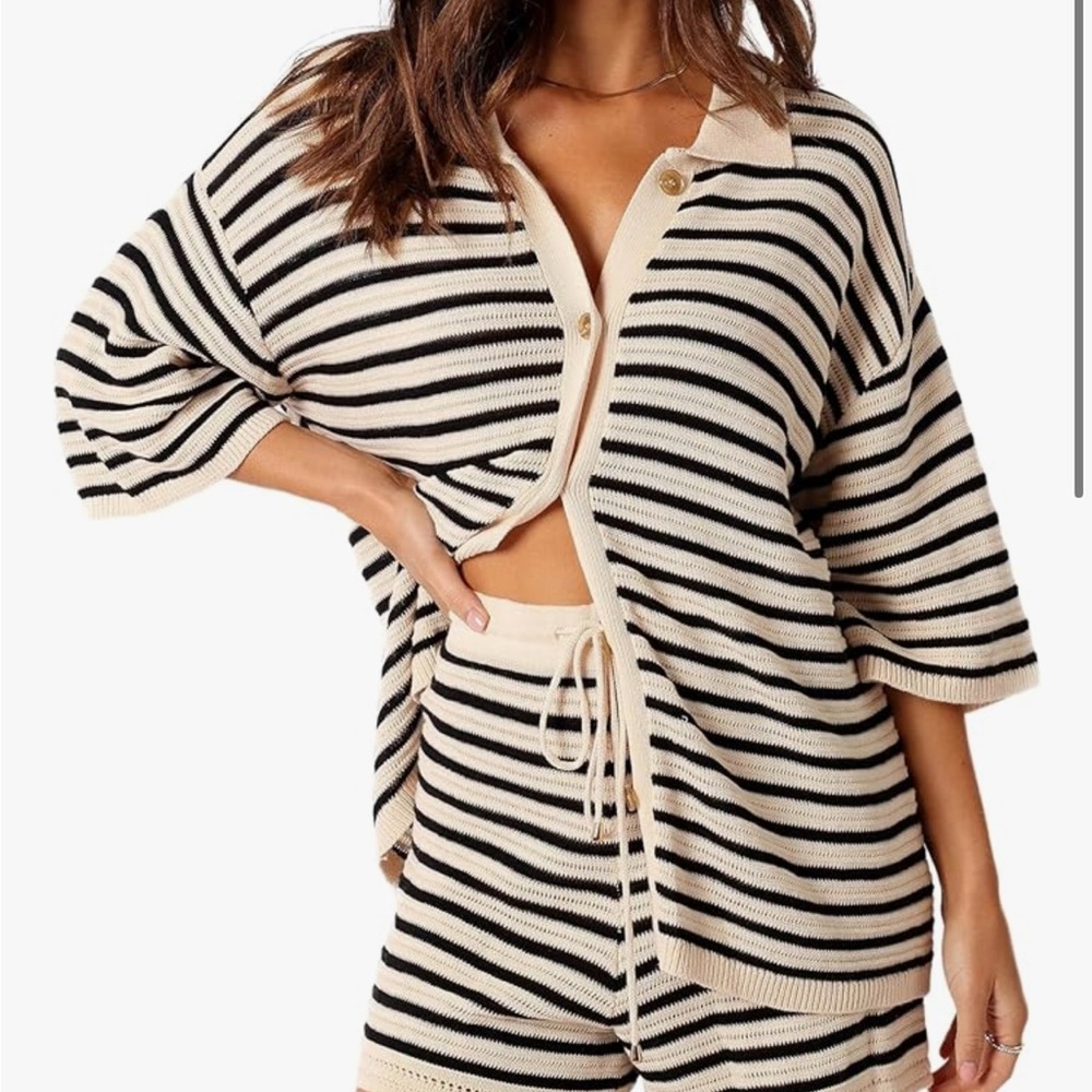 Striped Black and Cream Knit Set